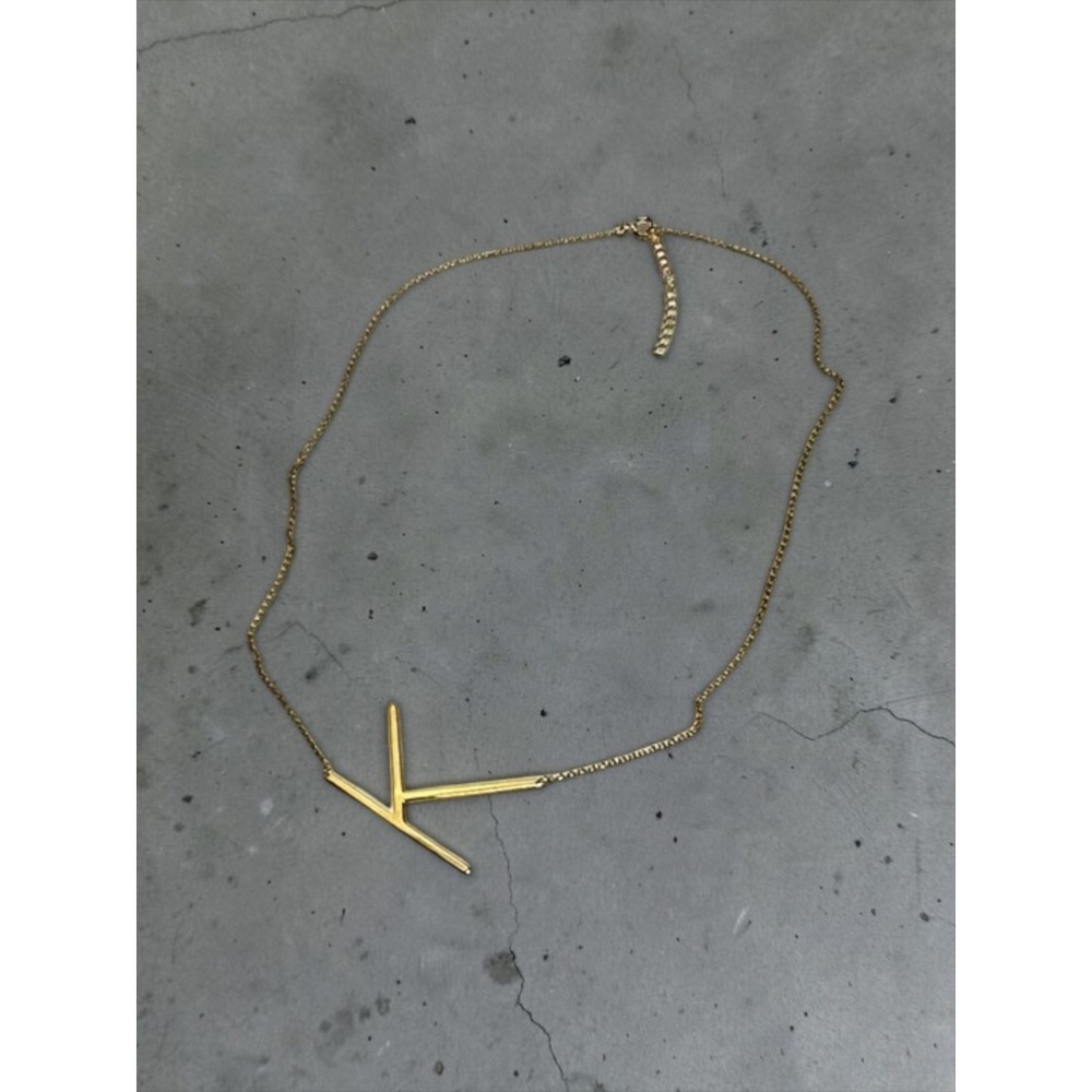 Initial K Pendant Necklace 23" Gold Tone Minimalist Statement
